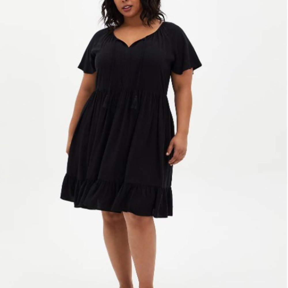 Torrid NWT crosshatch tiered babydoll black dress